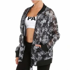 Ivy Park Floral Mesh Oversized Bomber Jacket Black White Size Medium Beyonce Y2K